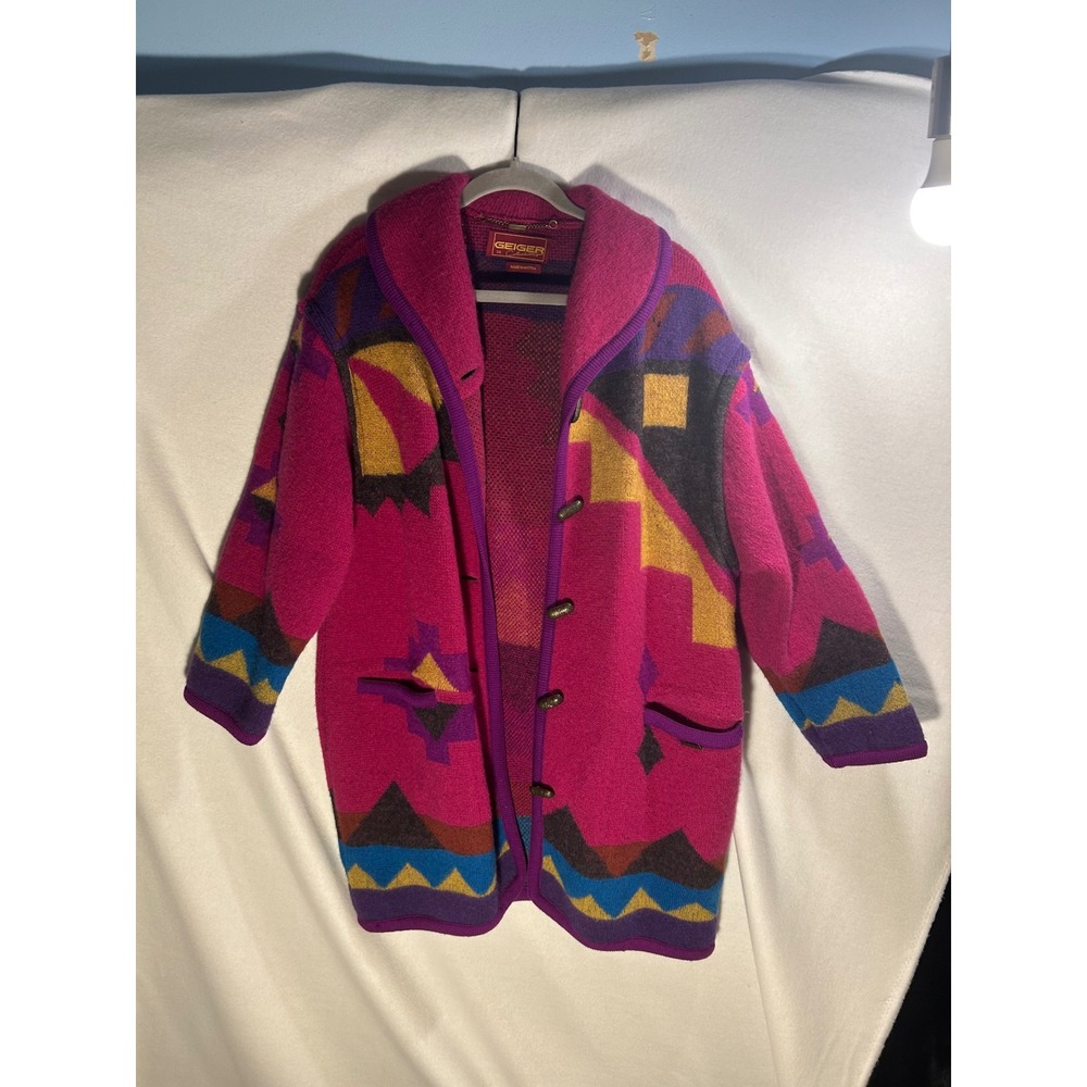Geiger Collections Vintage Boiled Wool Southwestern Cardigan Pink‎ Magenta 36
